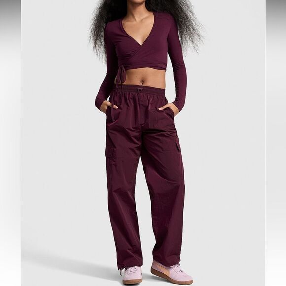 PINK Victoria’s Secret Parachute Cargo Pants, ColorWild Rose, New - Picture 1 of 2